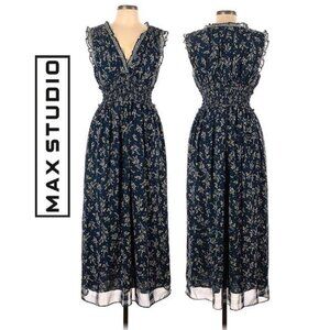 MAX STUDIO, Gorgeous navy blue sleeveless floral maxi dress